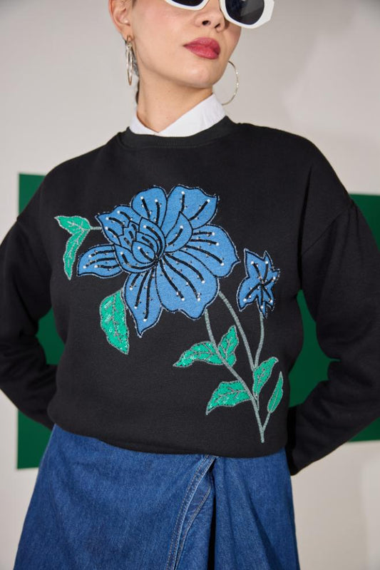 DENIM FLOWER SWEATSHIRT