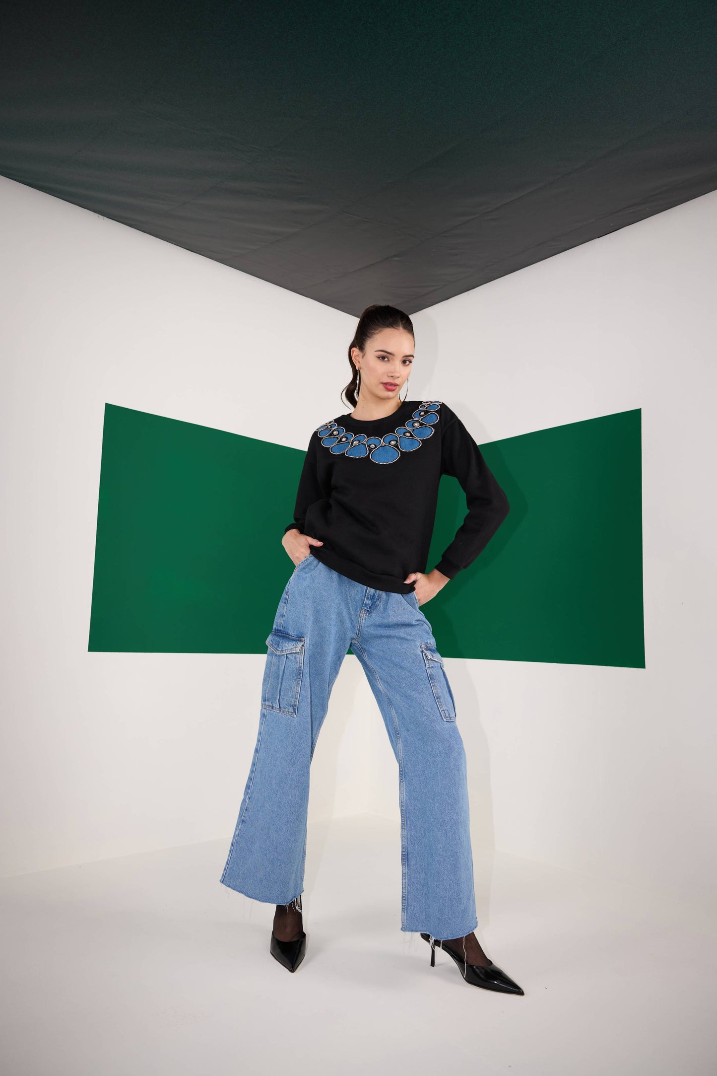 DENIM MOTIF SWEATSHIRT