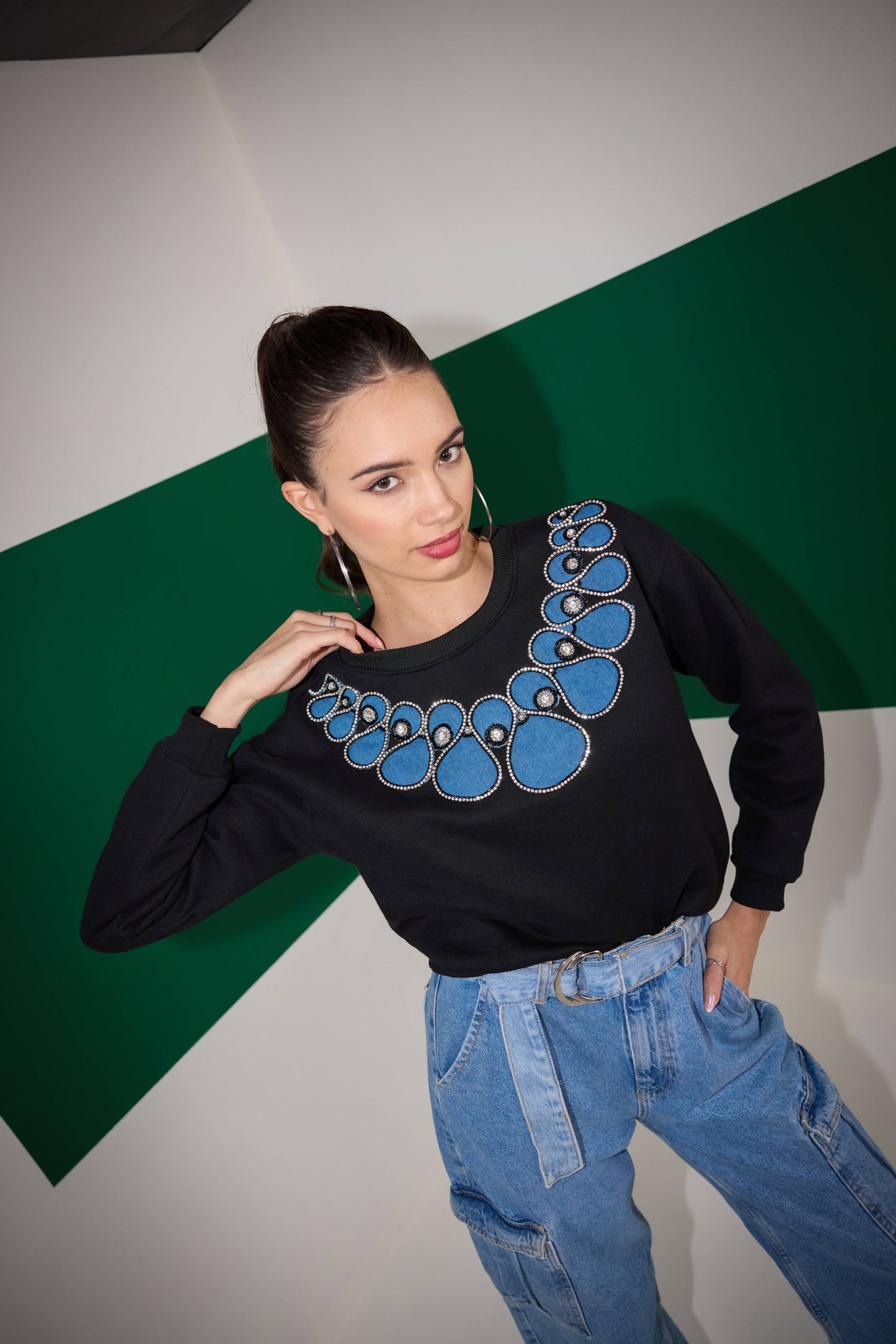 DENIM MOTIF SWEATSHIRT