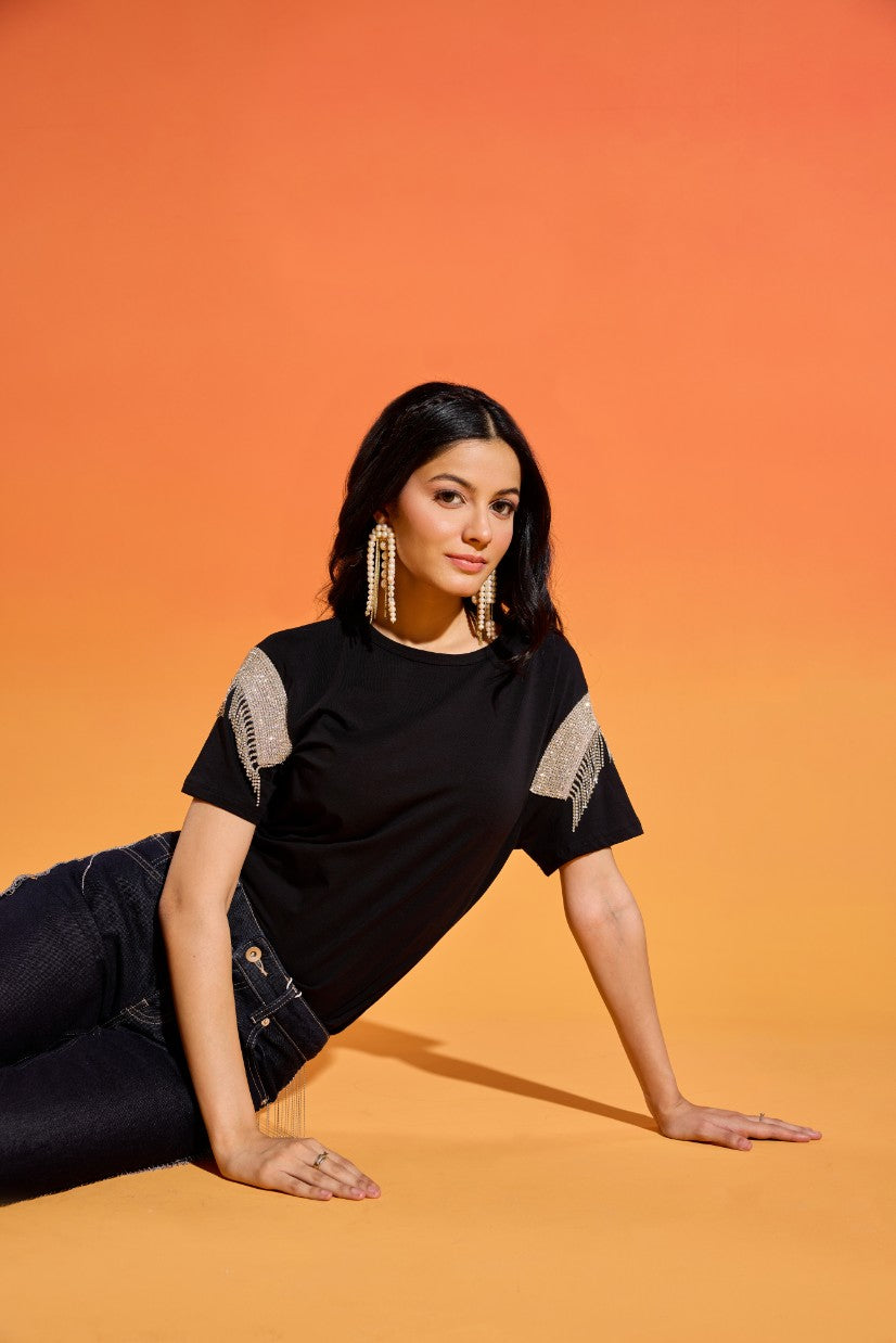 Disco on sleeve T-shirt - Black