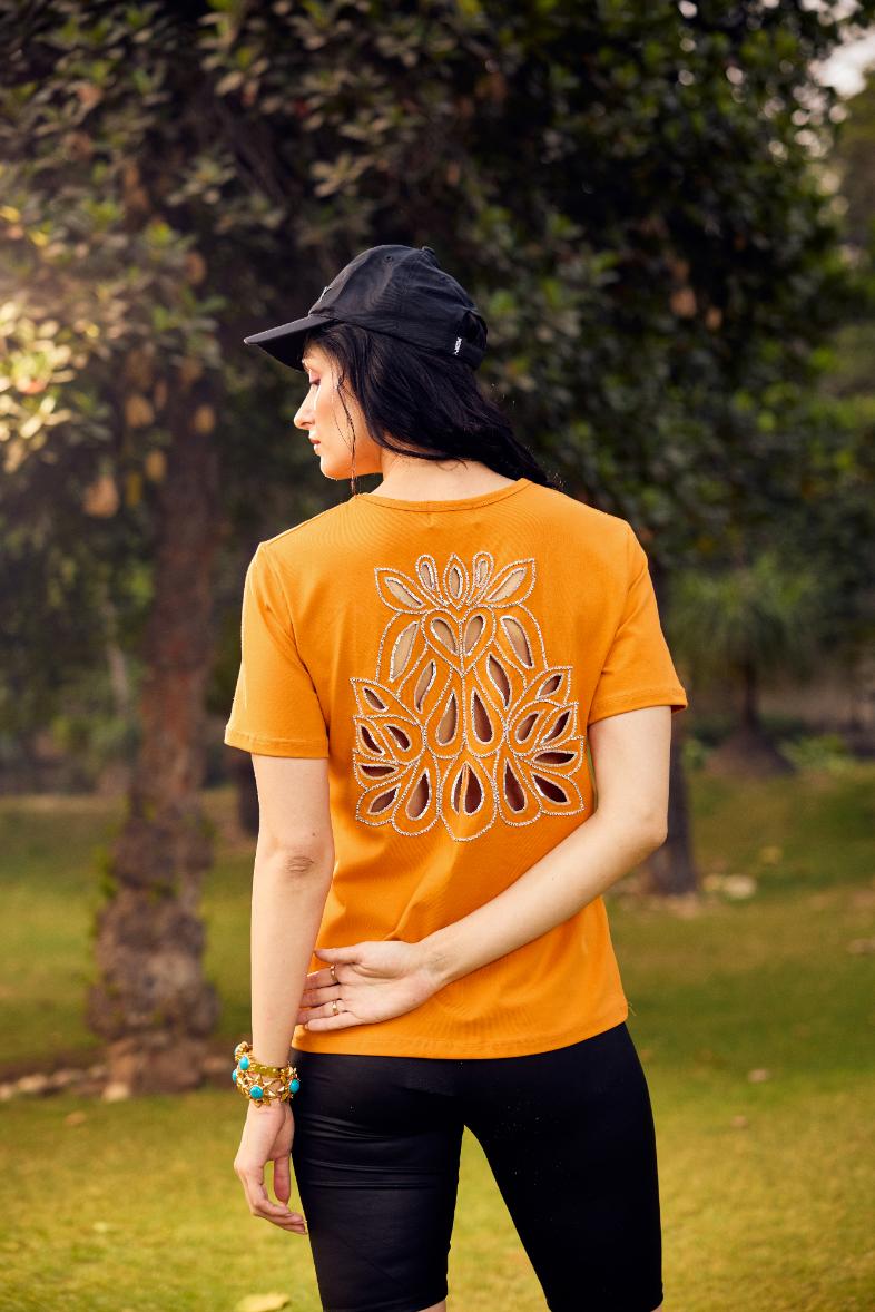 Lotus Cut Work T-Shirt
