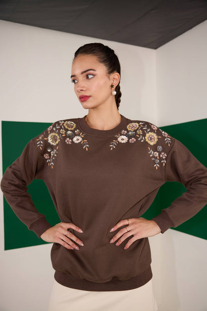 BROWN  BLOOM  SWEATSHIRT