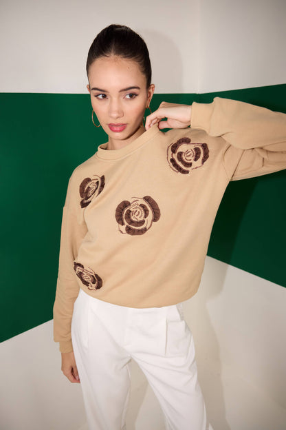 BROWN FLORAL  SWEATSHIRT