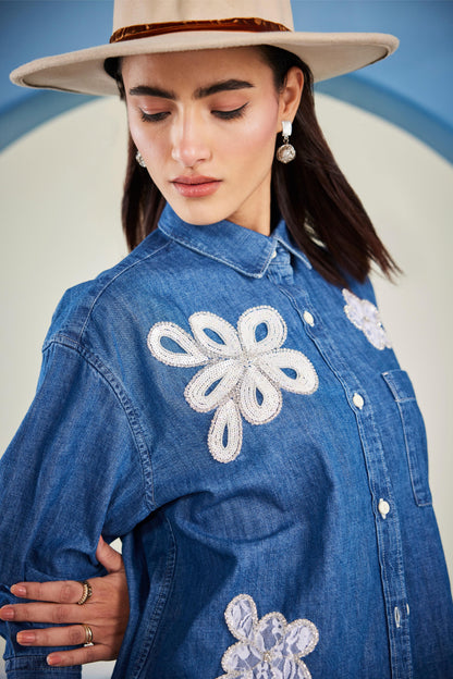 Crystal Cascade Denim Shirt