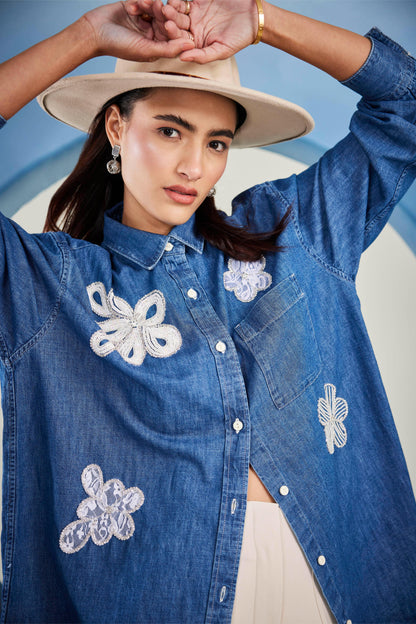 Crystal Cascade Denim Shirt