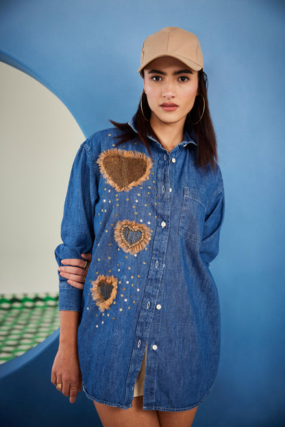 Crystal Cascade Denim Shirt