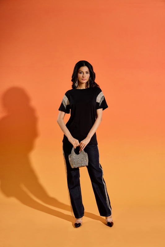 Disco on sleeve T-shirt - Black