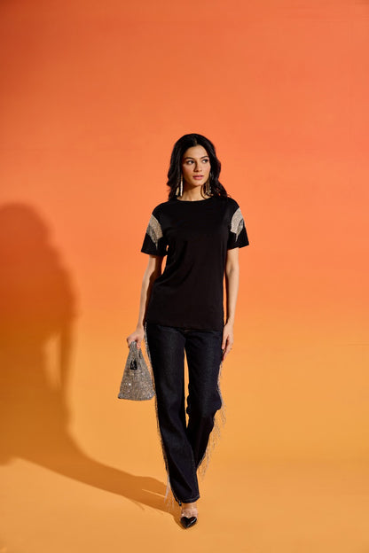 Disco on sleeve T-shirt - Black