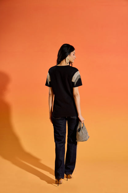 Disco on sleeve T-shirt - Black