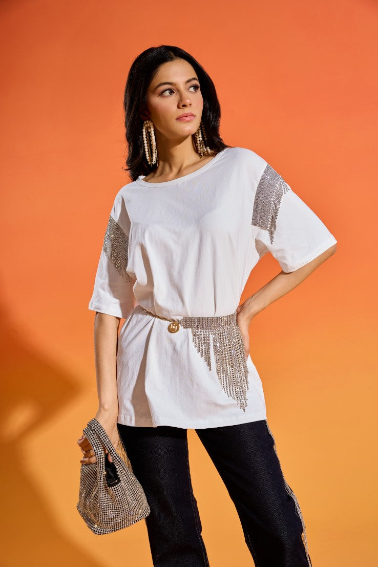 Disco on sleeve T-shirt - White