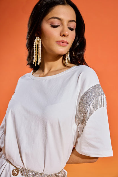 Disco on sleeve T-shirt - White